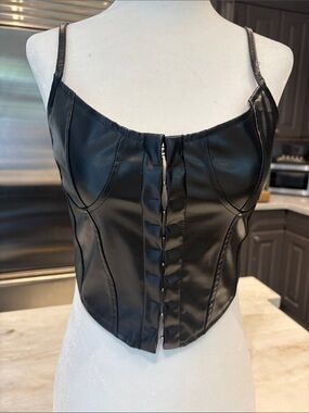 Black Faux Leather Corset Camisole Top